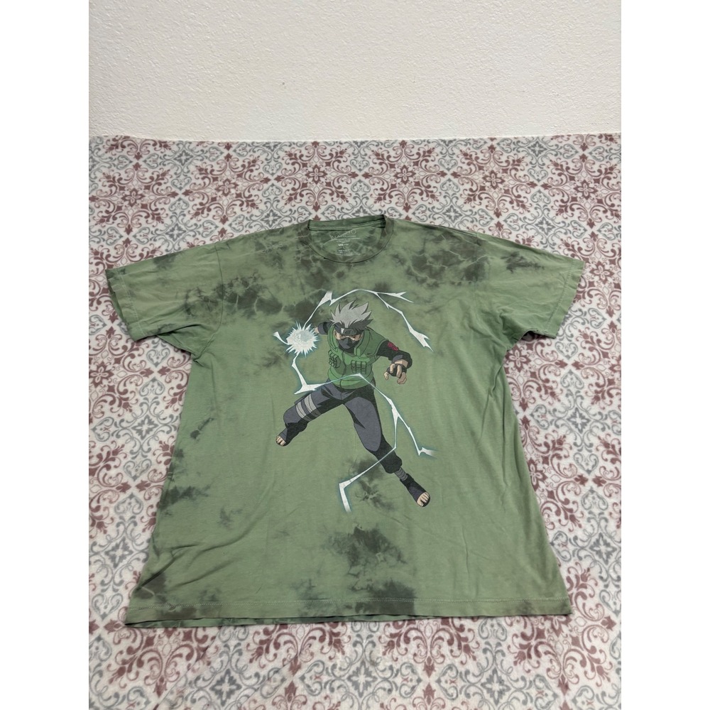 Naruto Shippuden Kakashi Hatake Tie Dye Graphic T-Shirt Green Mens Large Viz Med